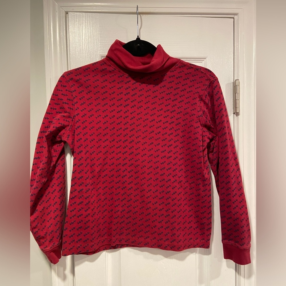 L.L. Bean Size SP Cranberry Navy Print Cotton Stretch Long Sleeve Turtleneck Top